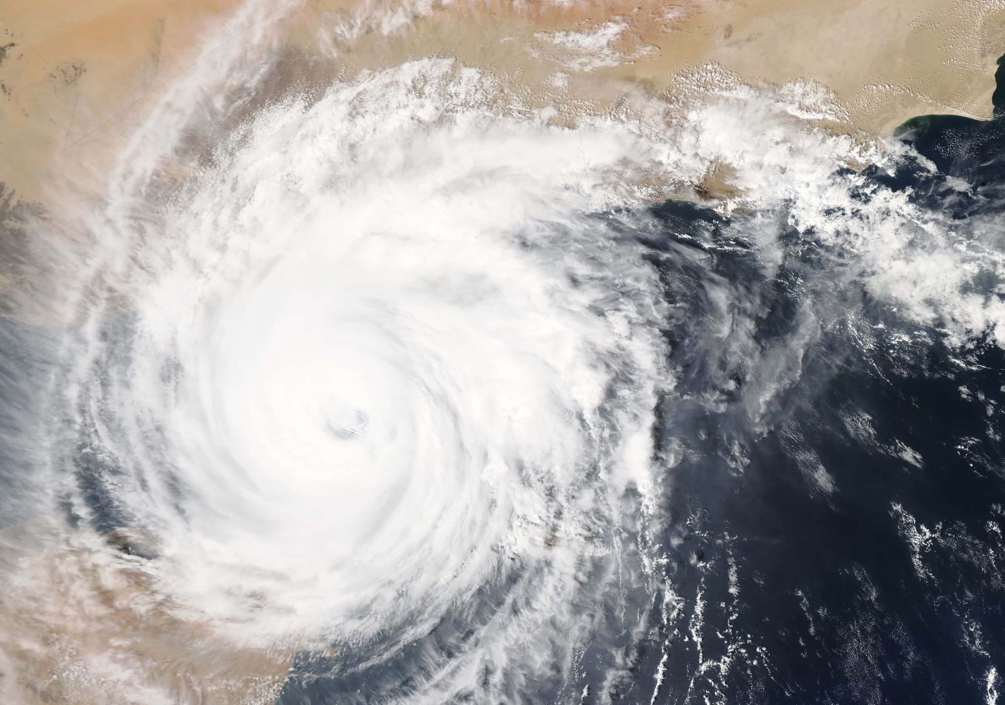 aerial of a hurricane over land