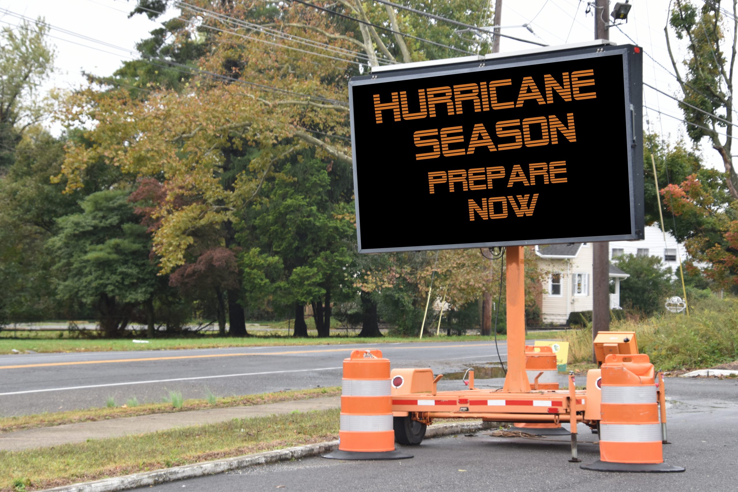 Hurricane season sign on a roadside